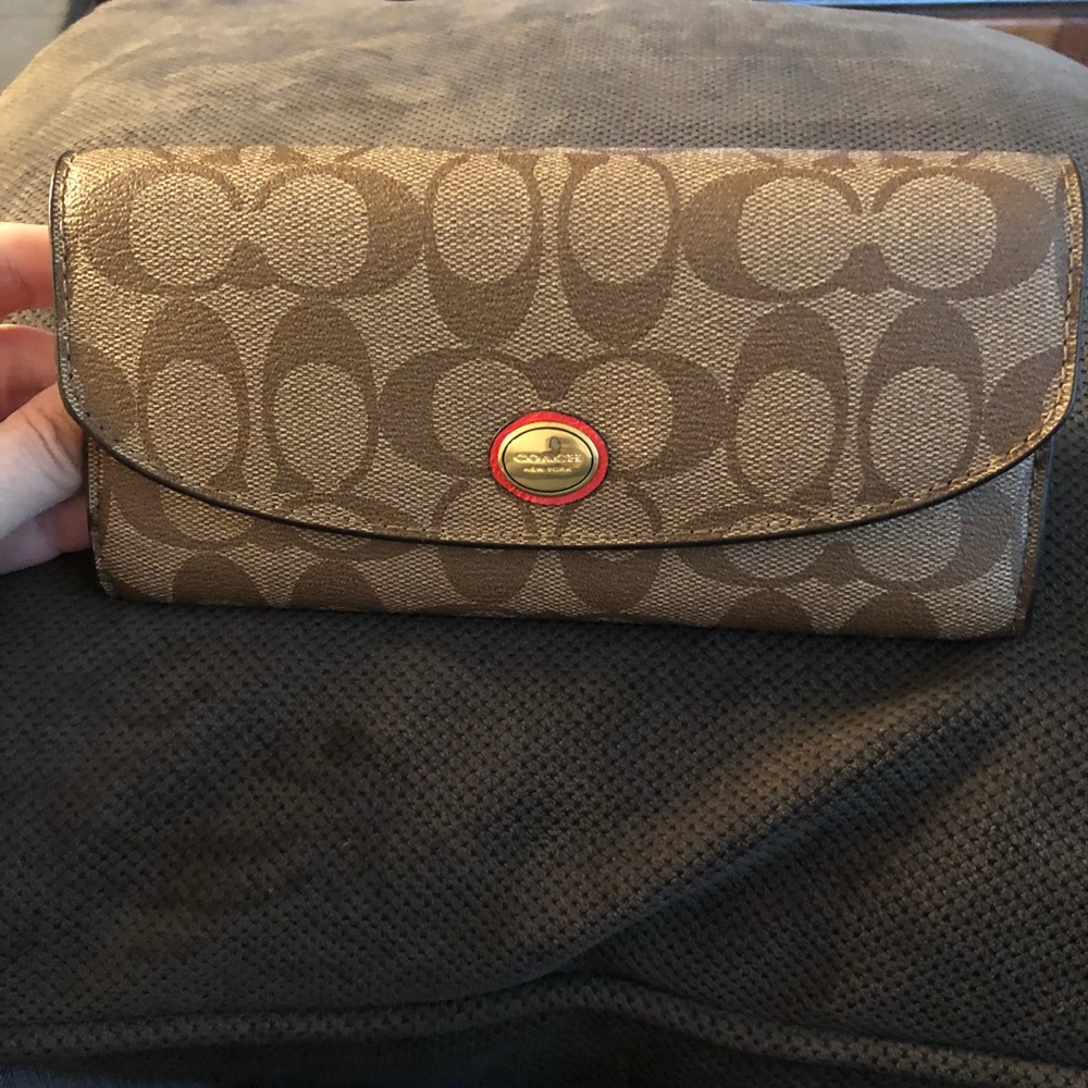 Coach large pink floral wallet